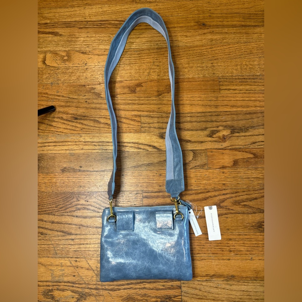 Anthropology Blue Suede/Faux Leather Crossbody Purse or Fanny Bag